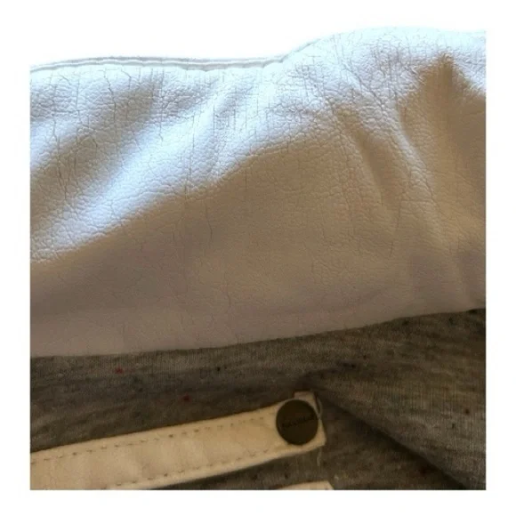 Pull & Bear Faux Leather Bomber Jacket Size 8-10 Off White w/Zipper Rain hood - Picture 9 of 13